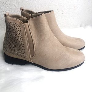 Beige Ankle Bootie Low Block Heel